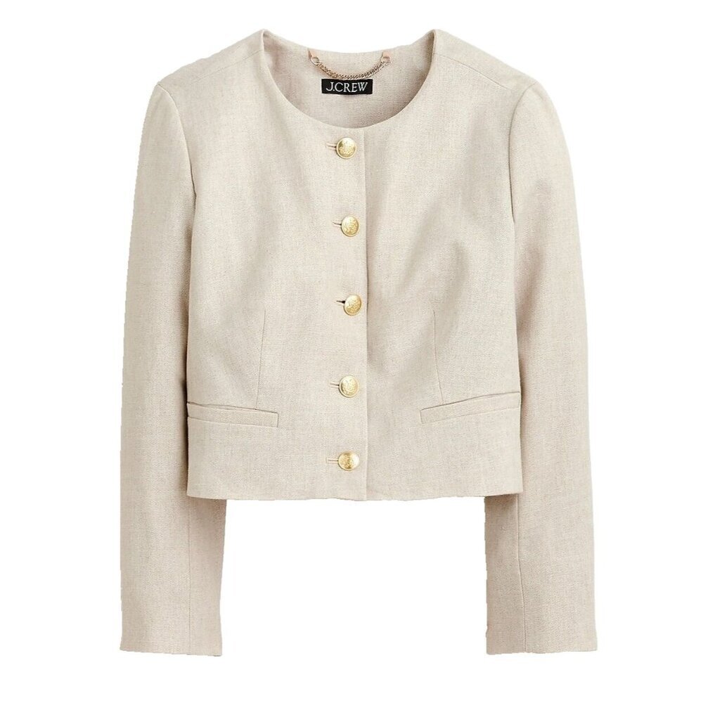 NWT J.Crew Louisa Lady Jacket in Flax Ivory Stretch Linen Blend Blazer 14
